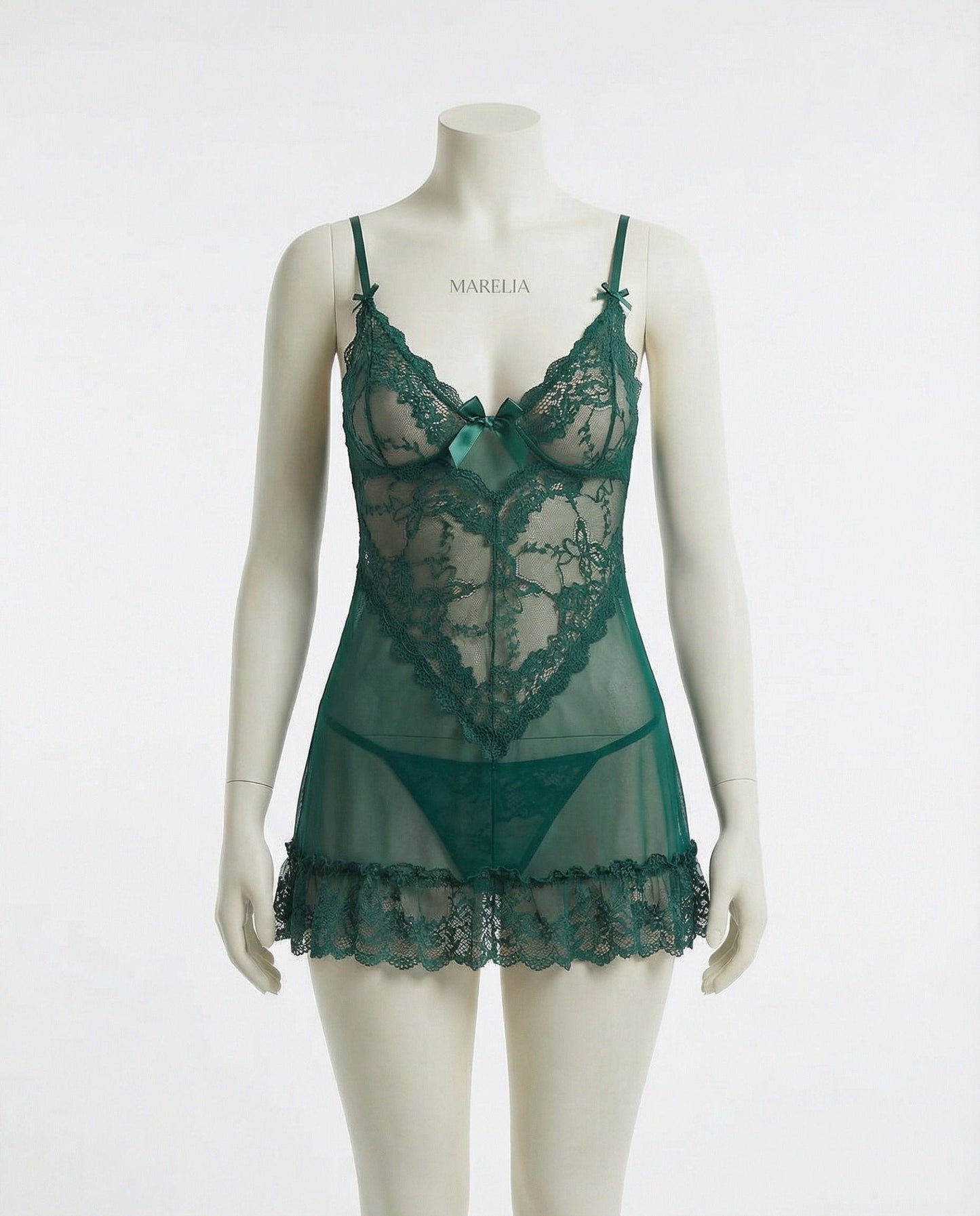 Sheer Mesh Lace Chemise With G-String