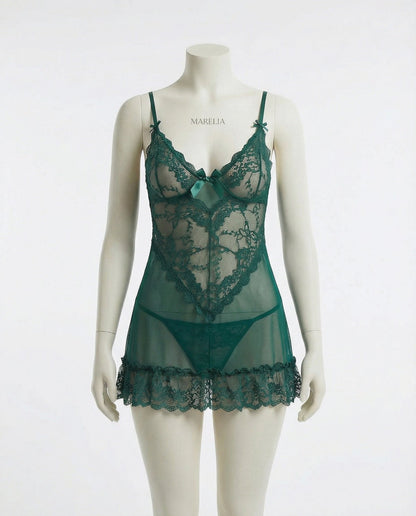Sheer Mesh Lace Chemise With G-String