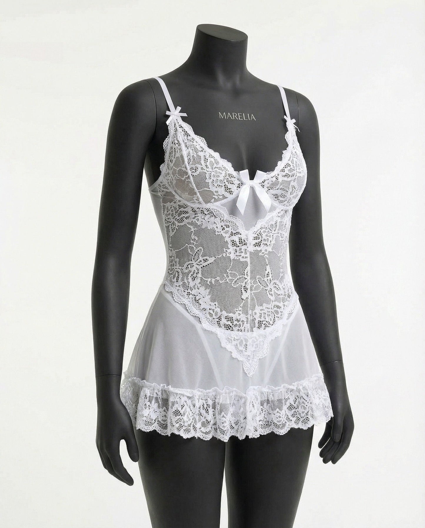 Sheer Mesh Lace Chemise With G-String