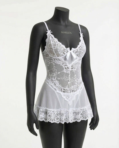 Sheer Mesh Lace Chemise With G-String