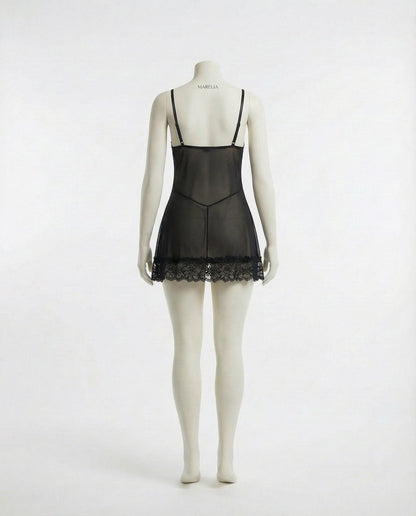 Sheer Mesh Lace Chemise With G-String