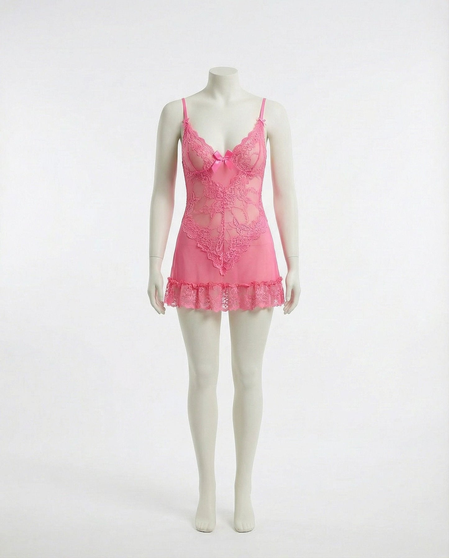 Sheer Mesh Lace Chemise With G-String