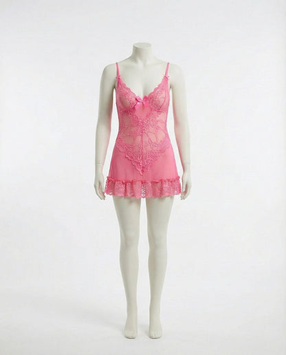 Sheer Mesh Lace Chemise With G-String