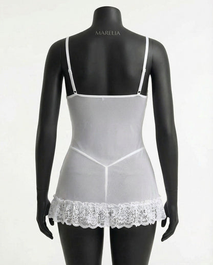 Sheer Mesh Lace Chemise With G-String