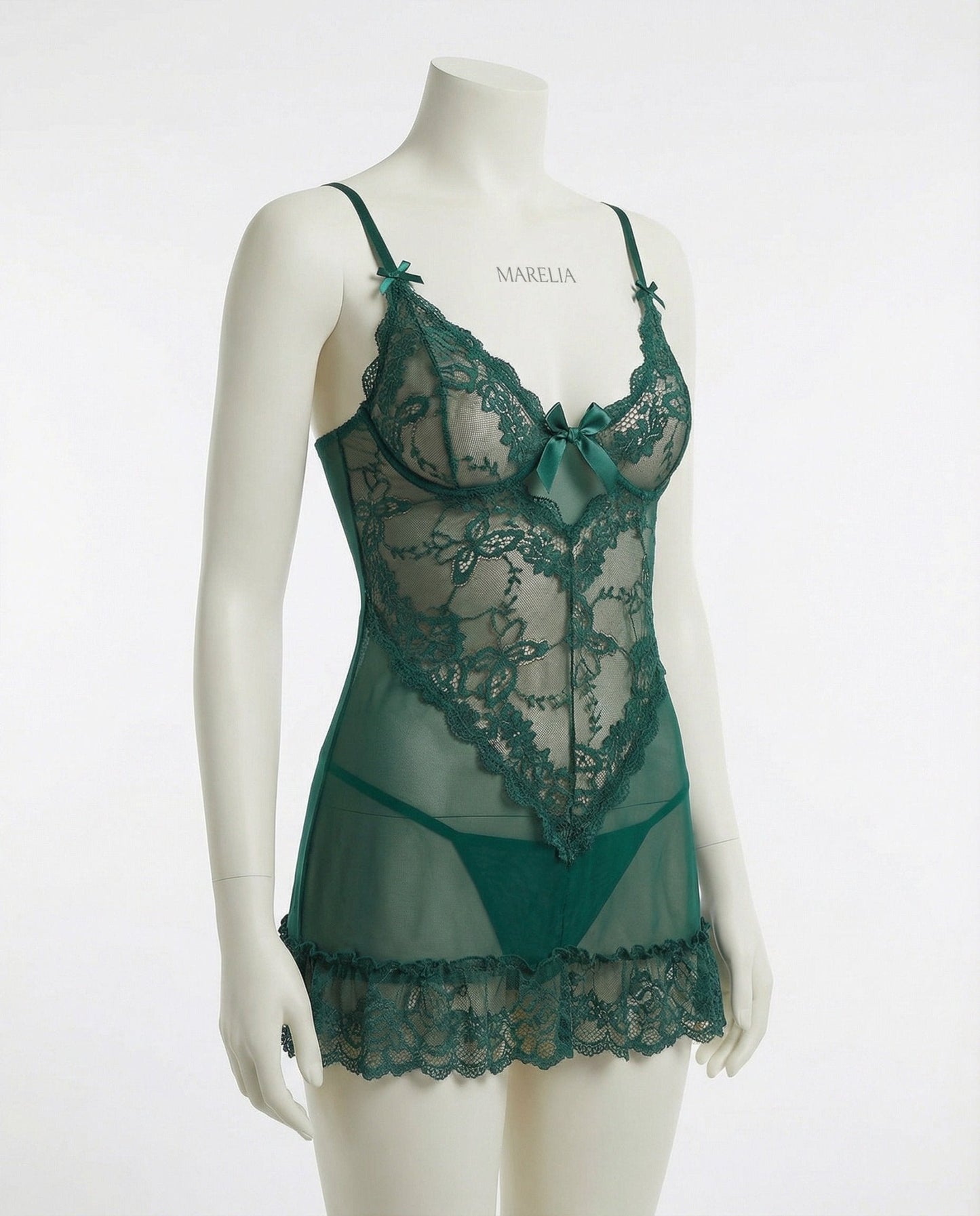 Sheer Mesh Lace Chemise With G-String