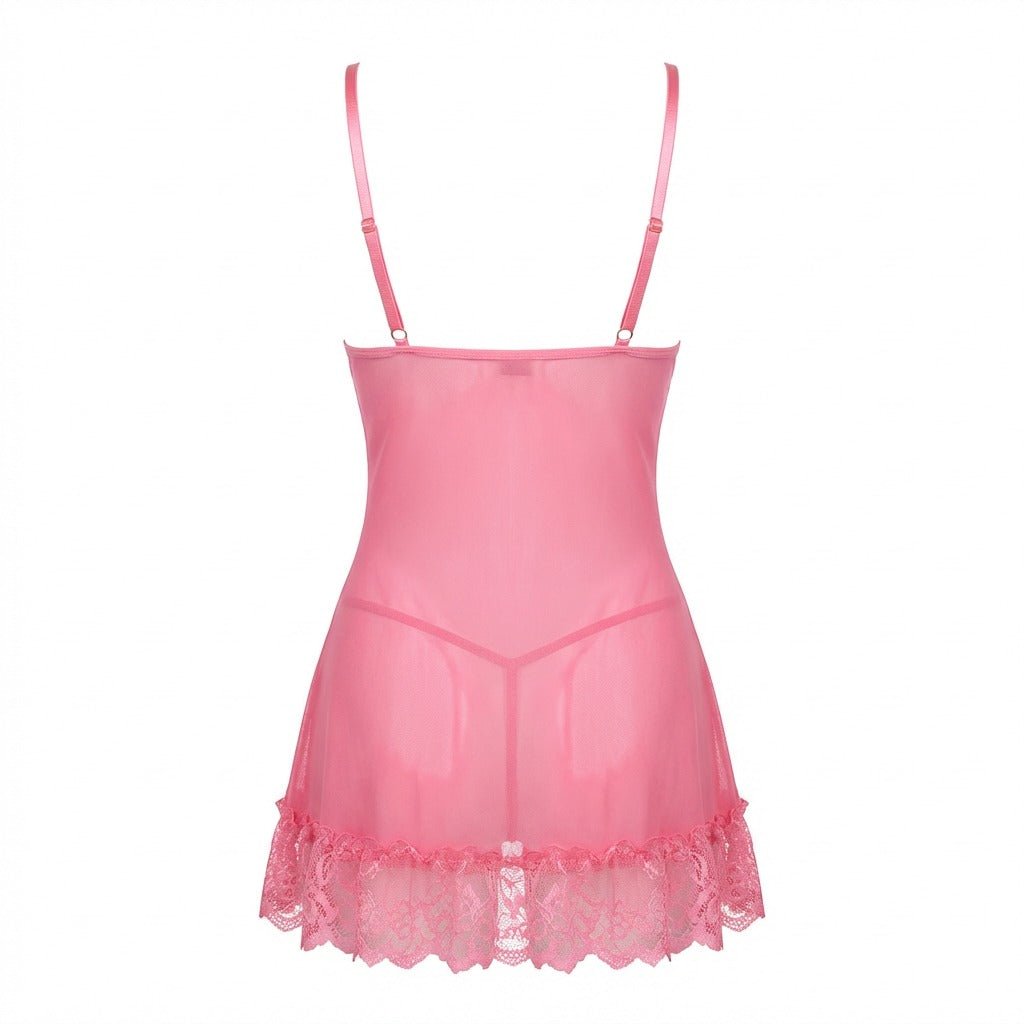 Sheer Mesh Lace Chemise With G-String
