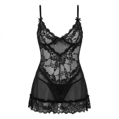 Sheer Mesh Lace Chemise With G-String