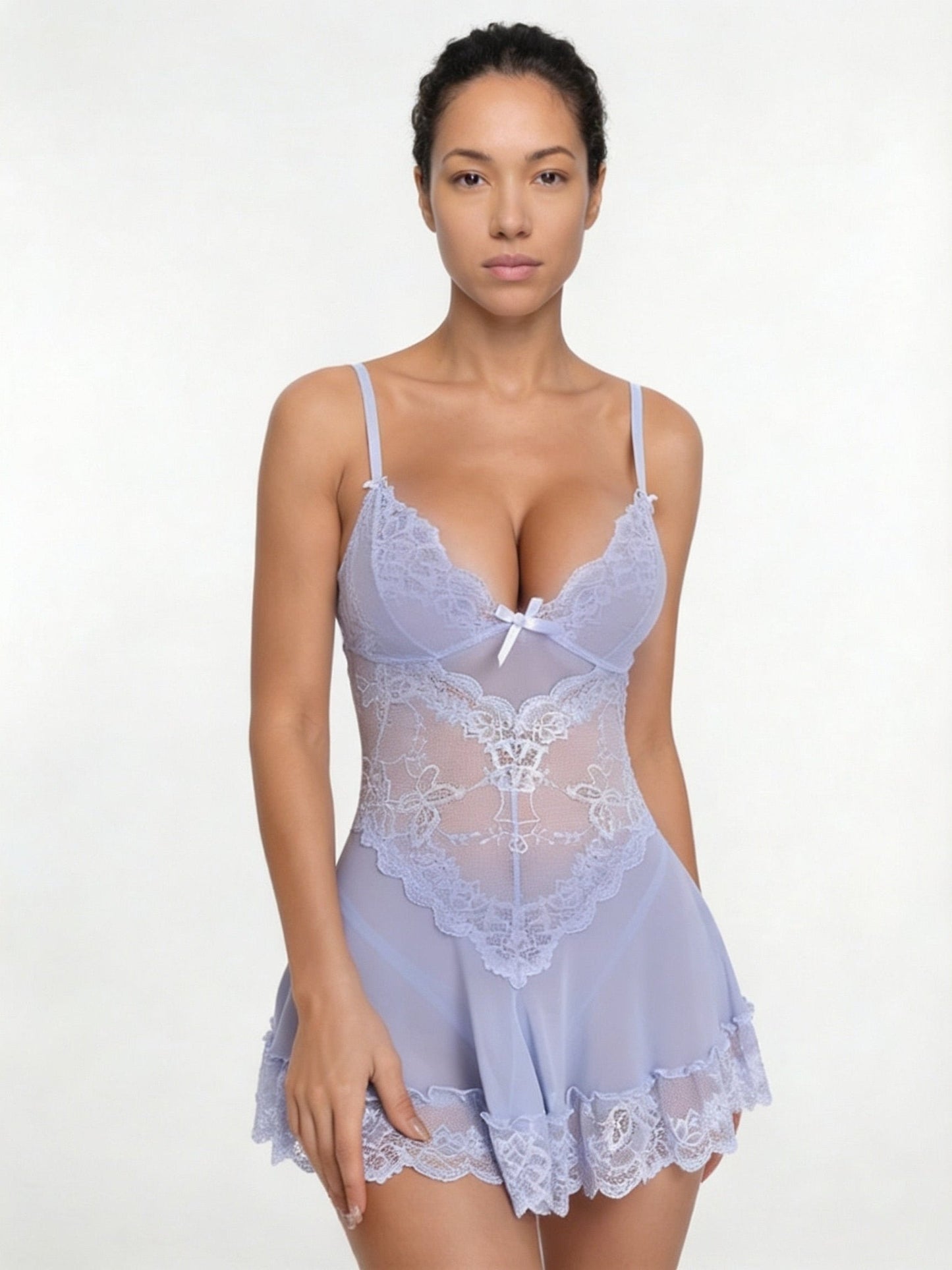 Sheer Mesh Lace Chemise With G-String