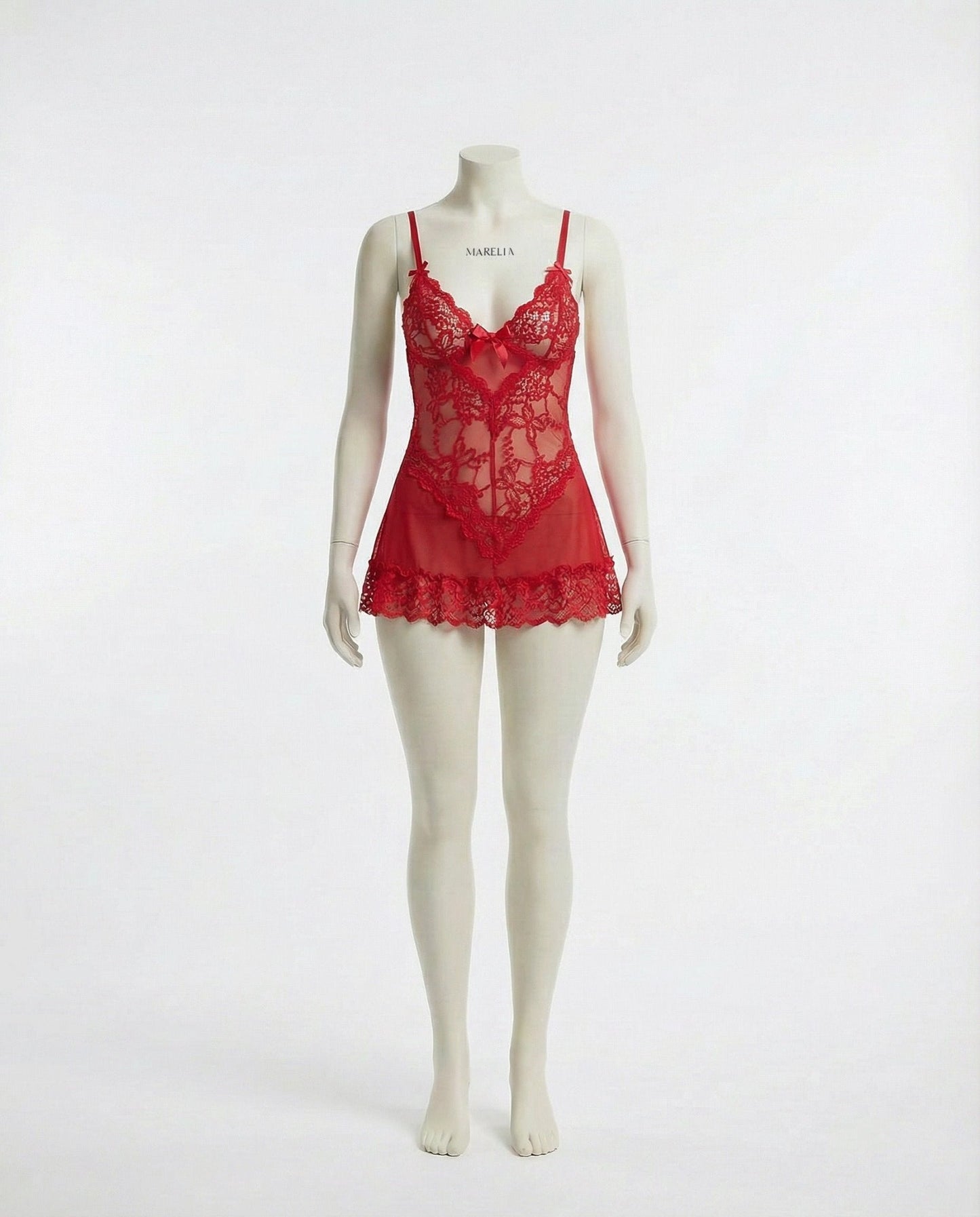 Sheer Mesh Lace Chemise With G-String