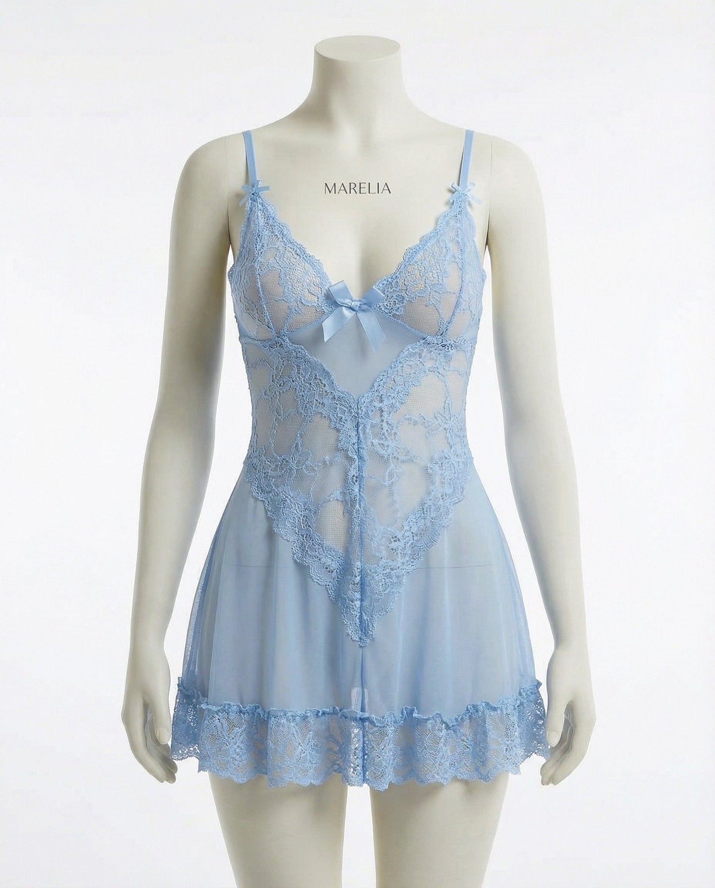 Sheer Mesh Lace Chemise With G-String
