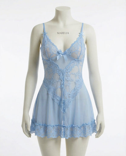 Sheer Mesh Lace Chemise With G-String