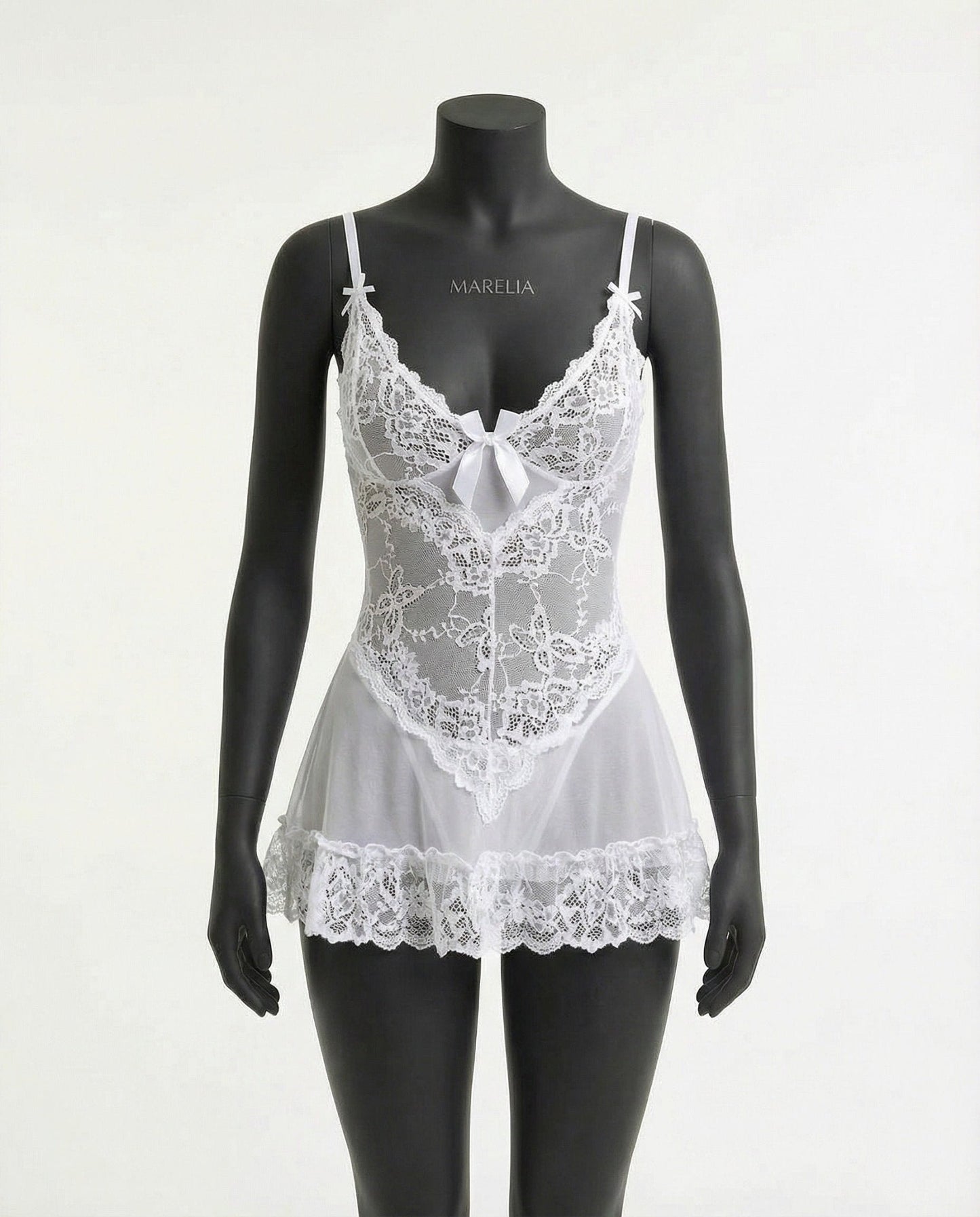 Sheer Mesh Lace Chemise With G-String