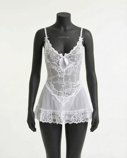 Sheer Mesh Lace Chemise With G-String