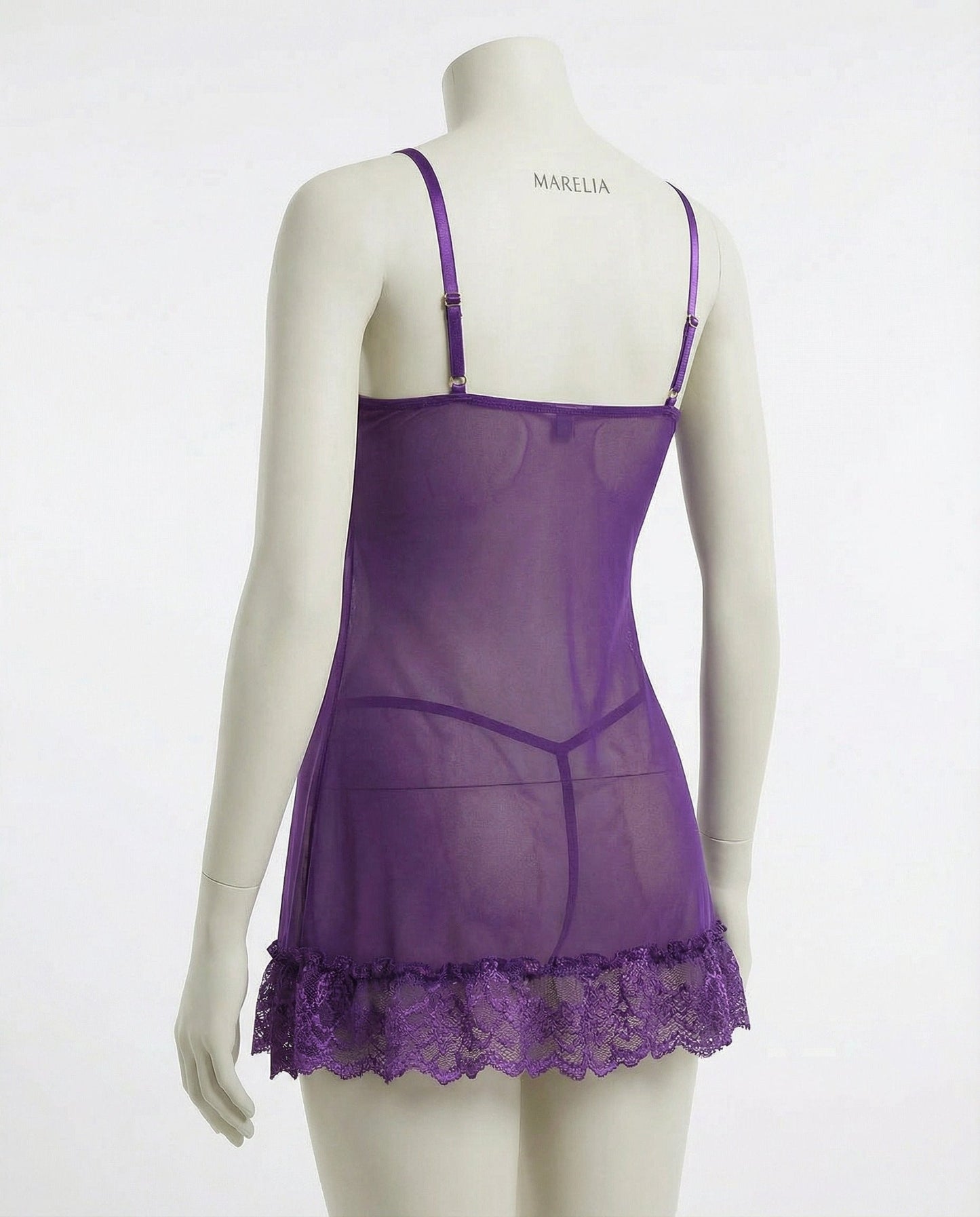 Sheer Mesh Lace Chemise With G-String
