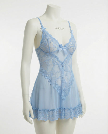 Sheer Mesh Lace Chemise With G-String