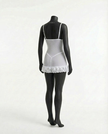 Sheer Mesh Lace Chemise With G-String