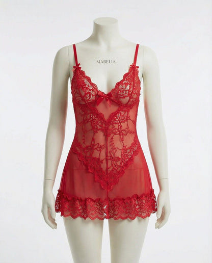 Sheer Mesh Lace Chemise With G-String