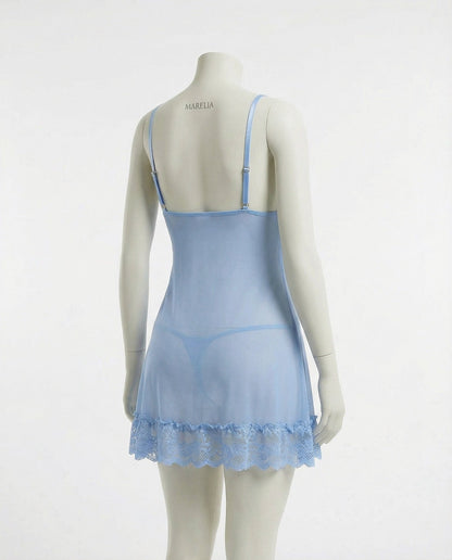 Sheer Mesh Lace Chemise With G-String