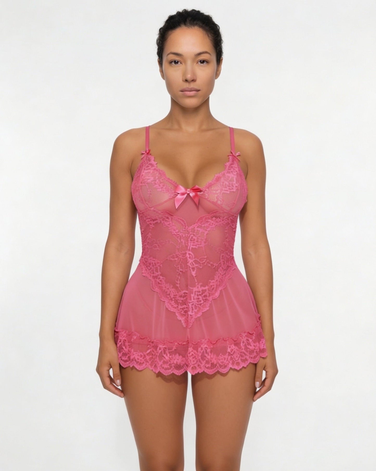 Sheer Mesh Lace Chemise With G-String