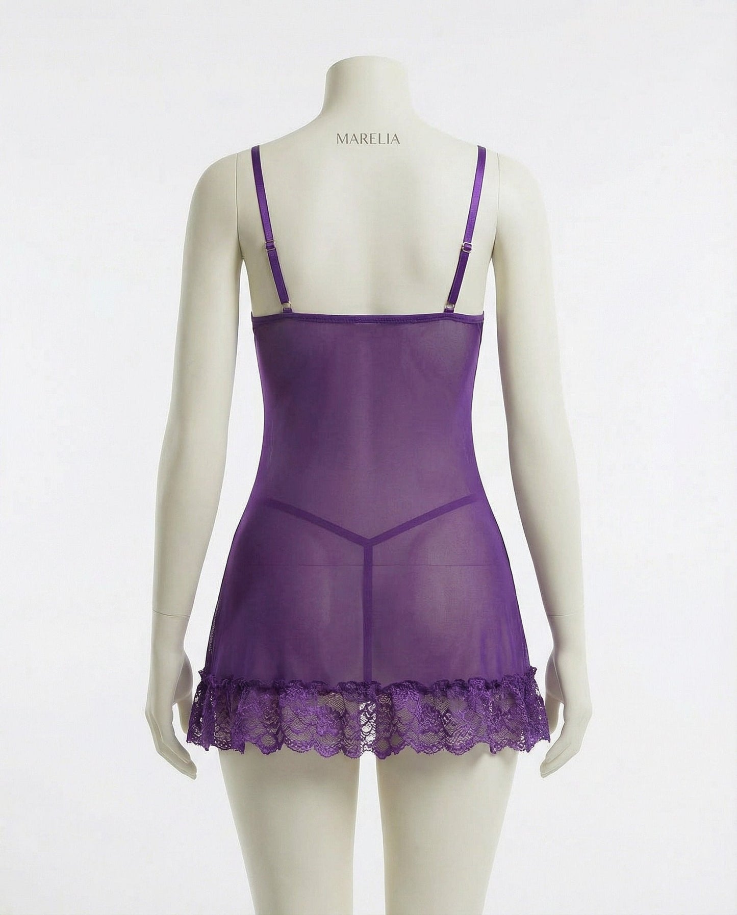 Sheer Mesh Lace Chemise With G-String