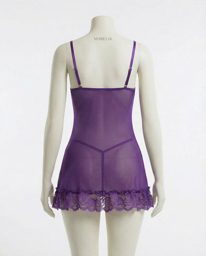 Sheer Mesh Lace Chemise With G-String