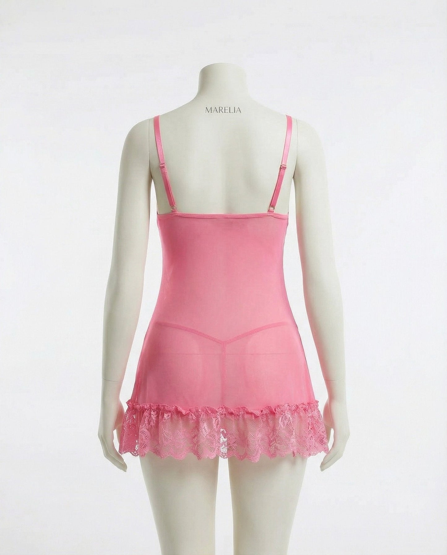 Sheer Mesh Lace Chemise With G-String