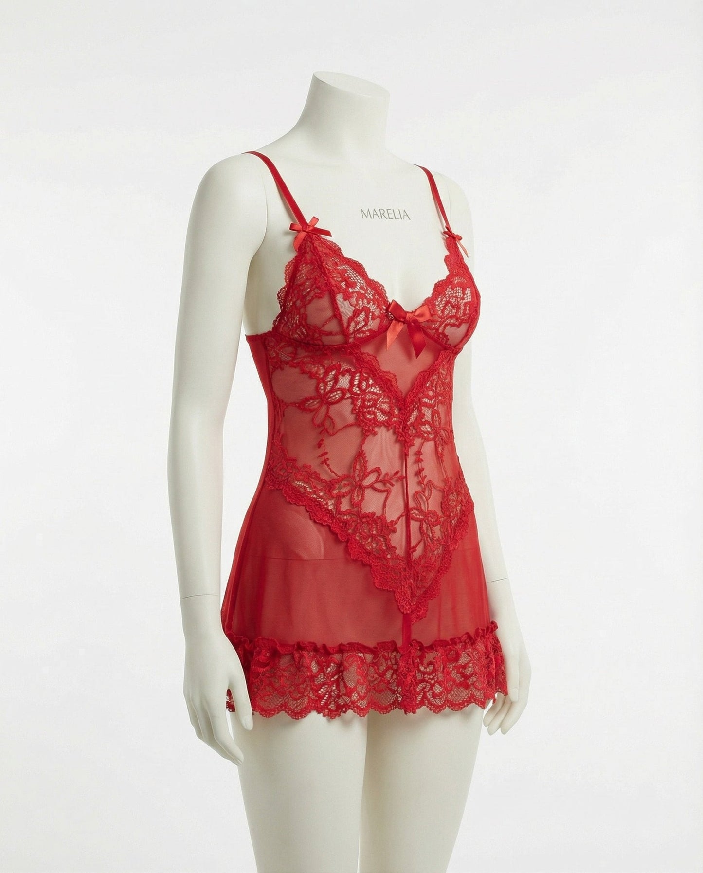 Sheer Mesh Lace Chemise With G-String