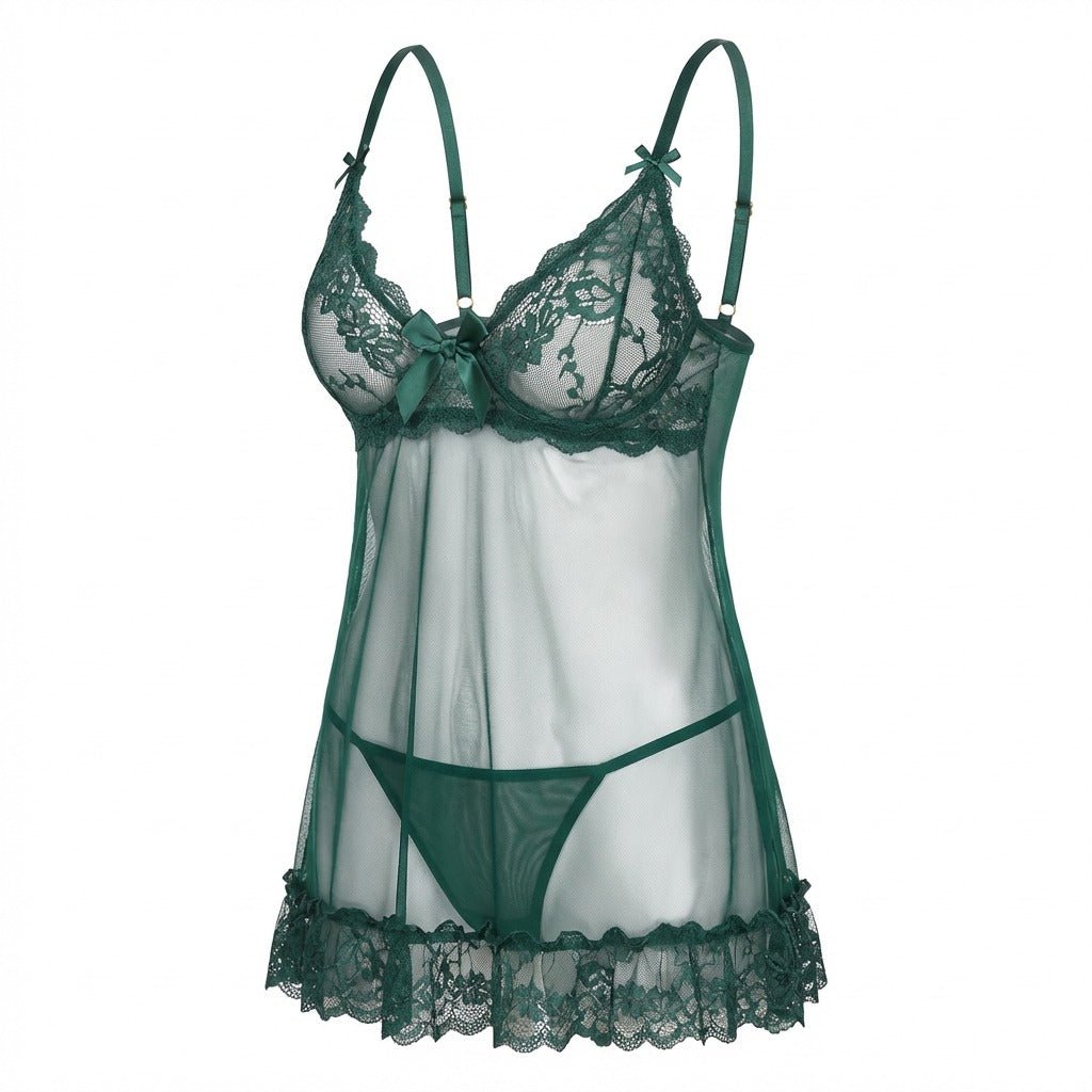 Sheer Mesh Lace Chemise With G-String