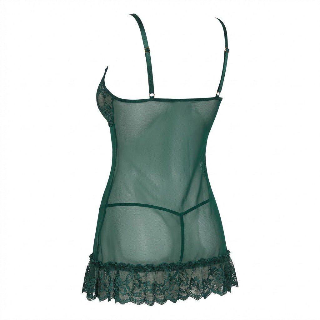 Sheer Mesh Lace Chemise With G-String