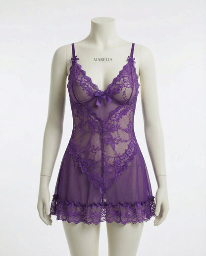 Sheer Mesh Lace Chemise With G-String