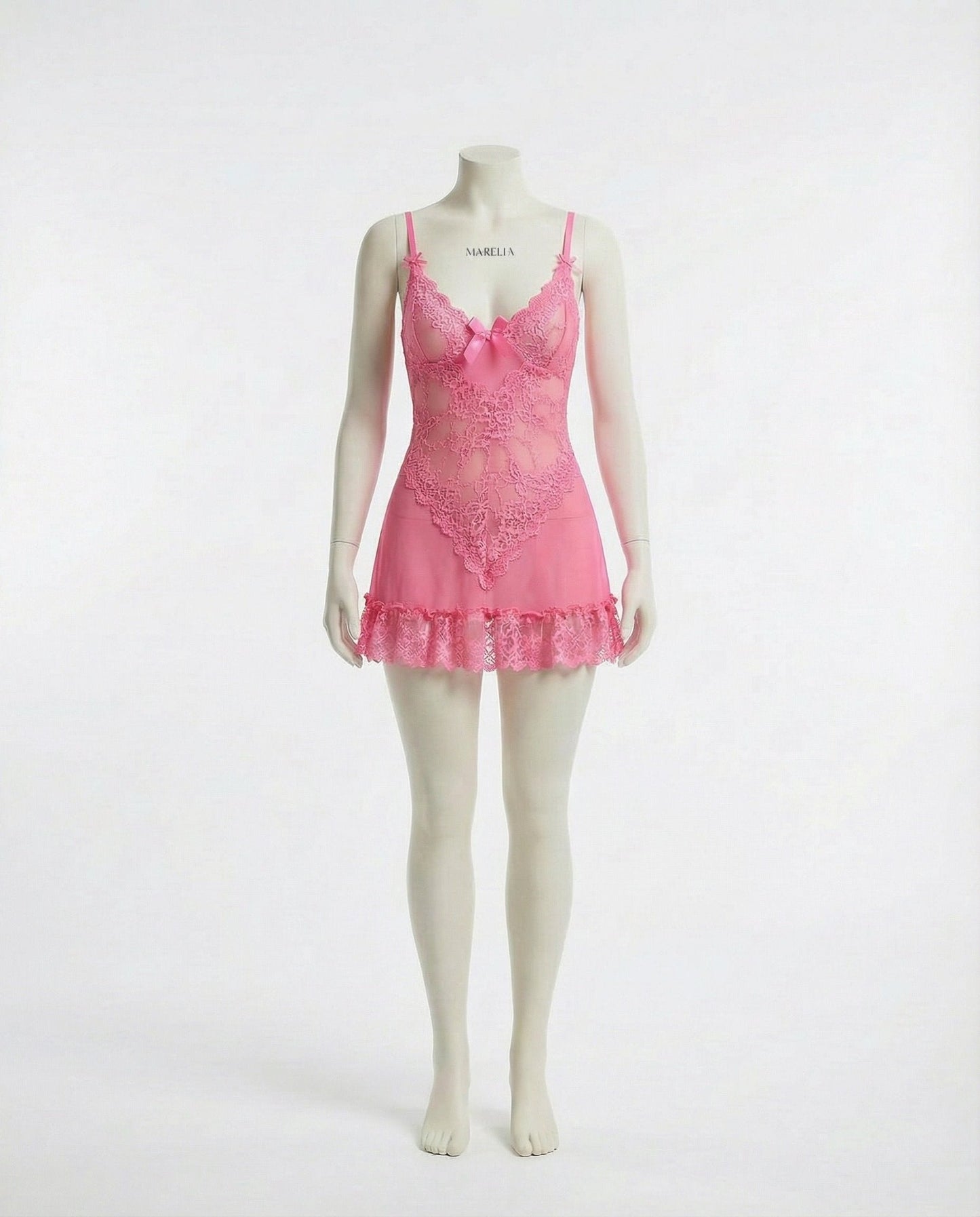 Sheer Mesh Lace Chemise With G-String
