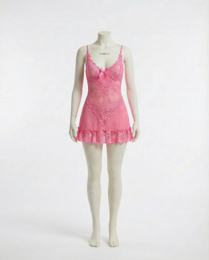 Sheer Mesh Lace Chemise With G-String