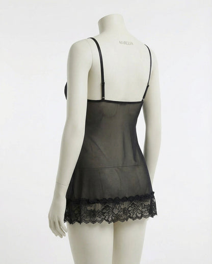 Sheer Mesh Lace Chemise With G-String