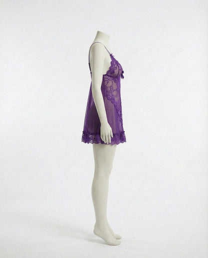 Sheer Mesh Lace Chemise With G-String
