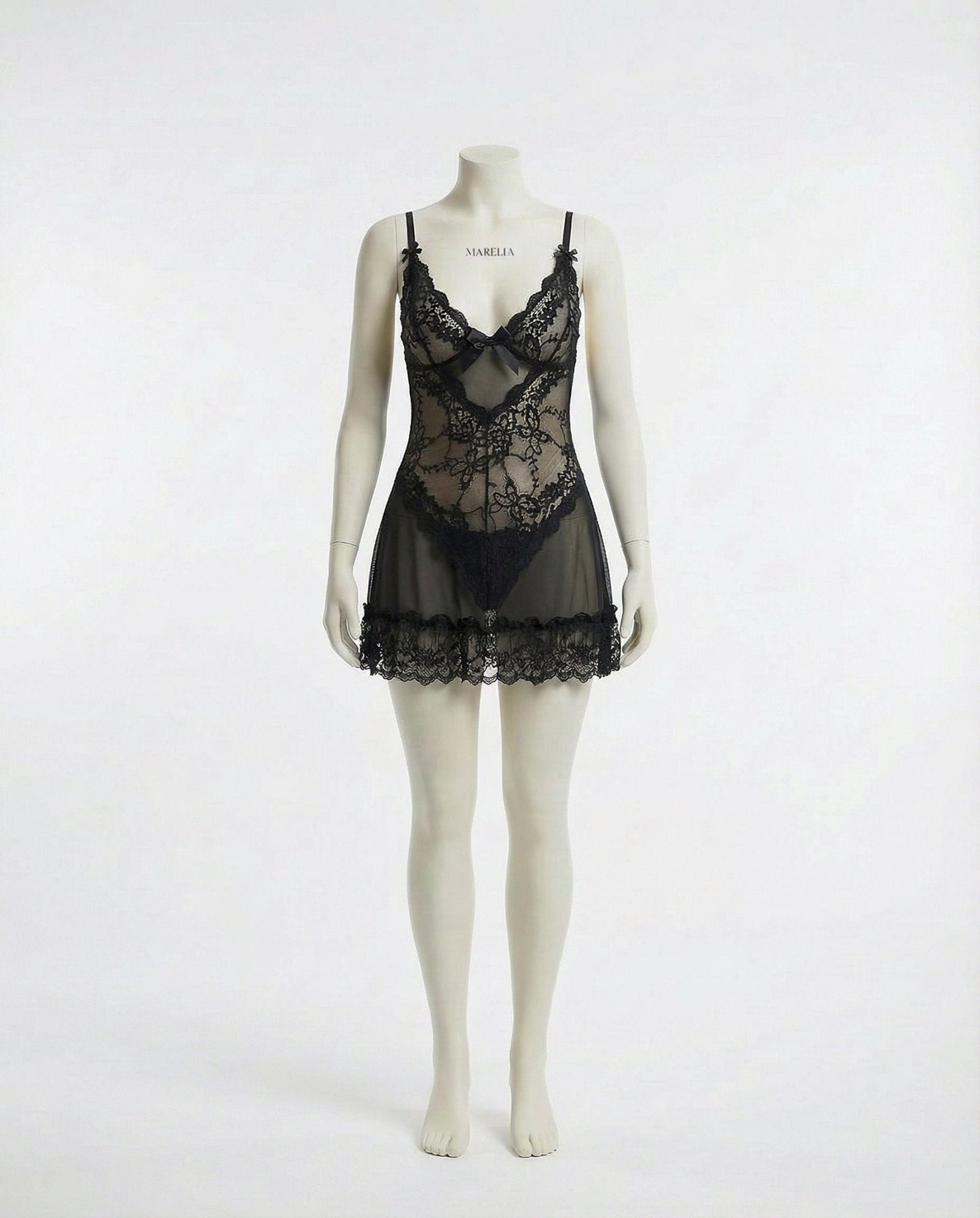 Sheer Mesh Lace Chemise With G-String