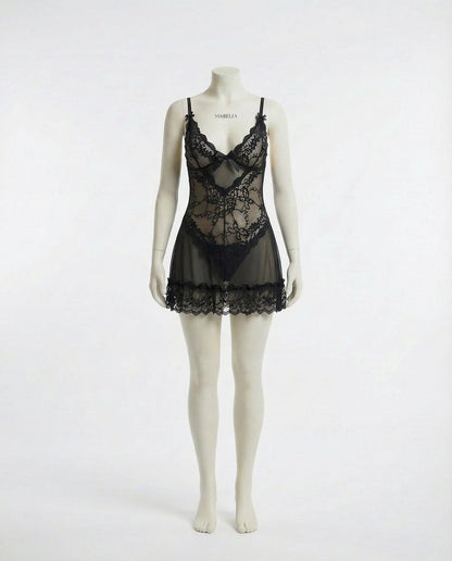 Sheer Mesh Lace Chemise With G-String