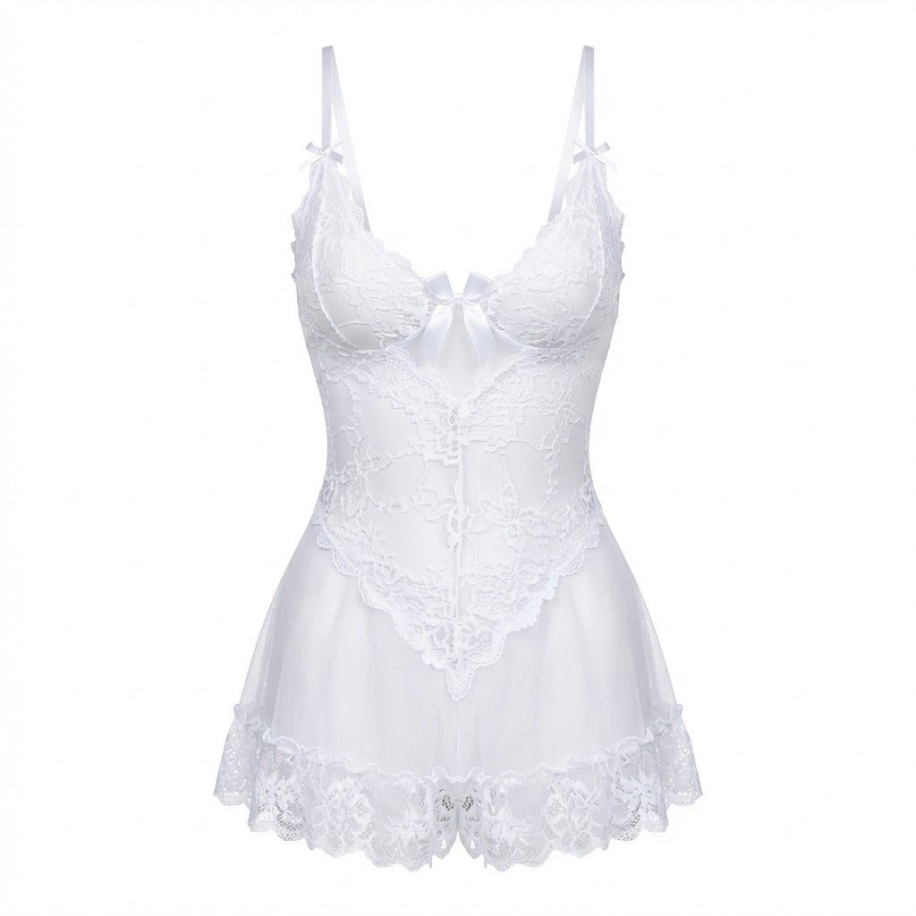 Sheer Mesh Lace Chemise With G-String