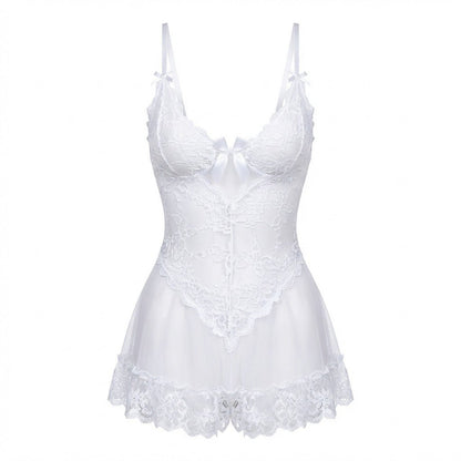 Sheer Mesh Lace Chemise With G-String