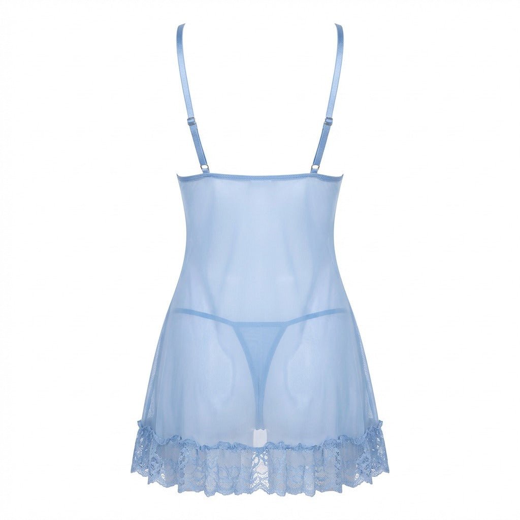 Sheer Mesh Lace Chemise With G-String