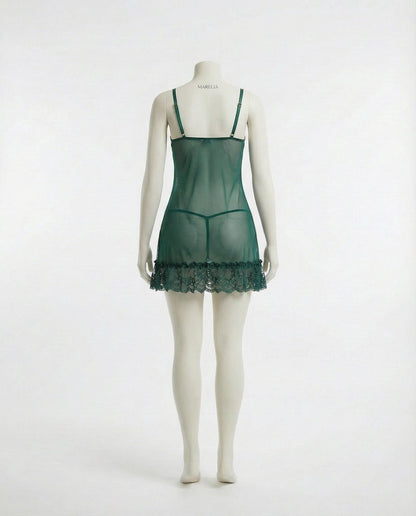 Sheer Mesh Lace Chemise With G-String