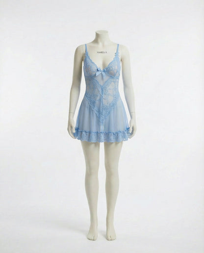 Sheer Mesh Lace Chemise With G-String