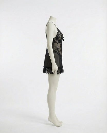 Sheer Mesh Lace Chemise With G-String