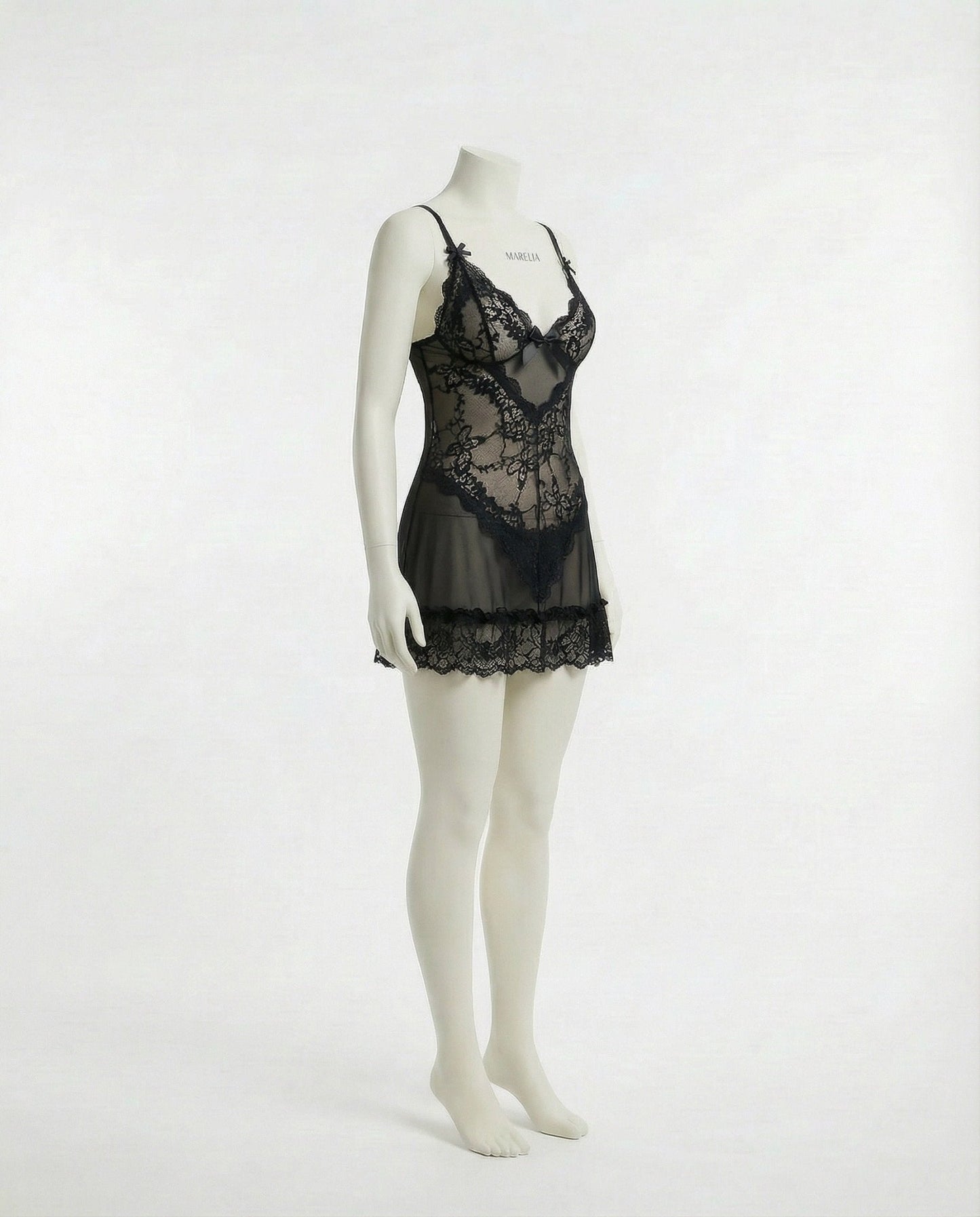 Sheer Mesh Lace Chemise With G-String