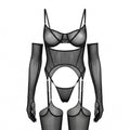 Sheer Mesh Lingerie Set With Opera Gloves - AR UNIVERSALghntshBodysuit