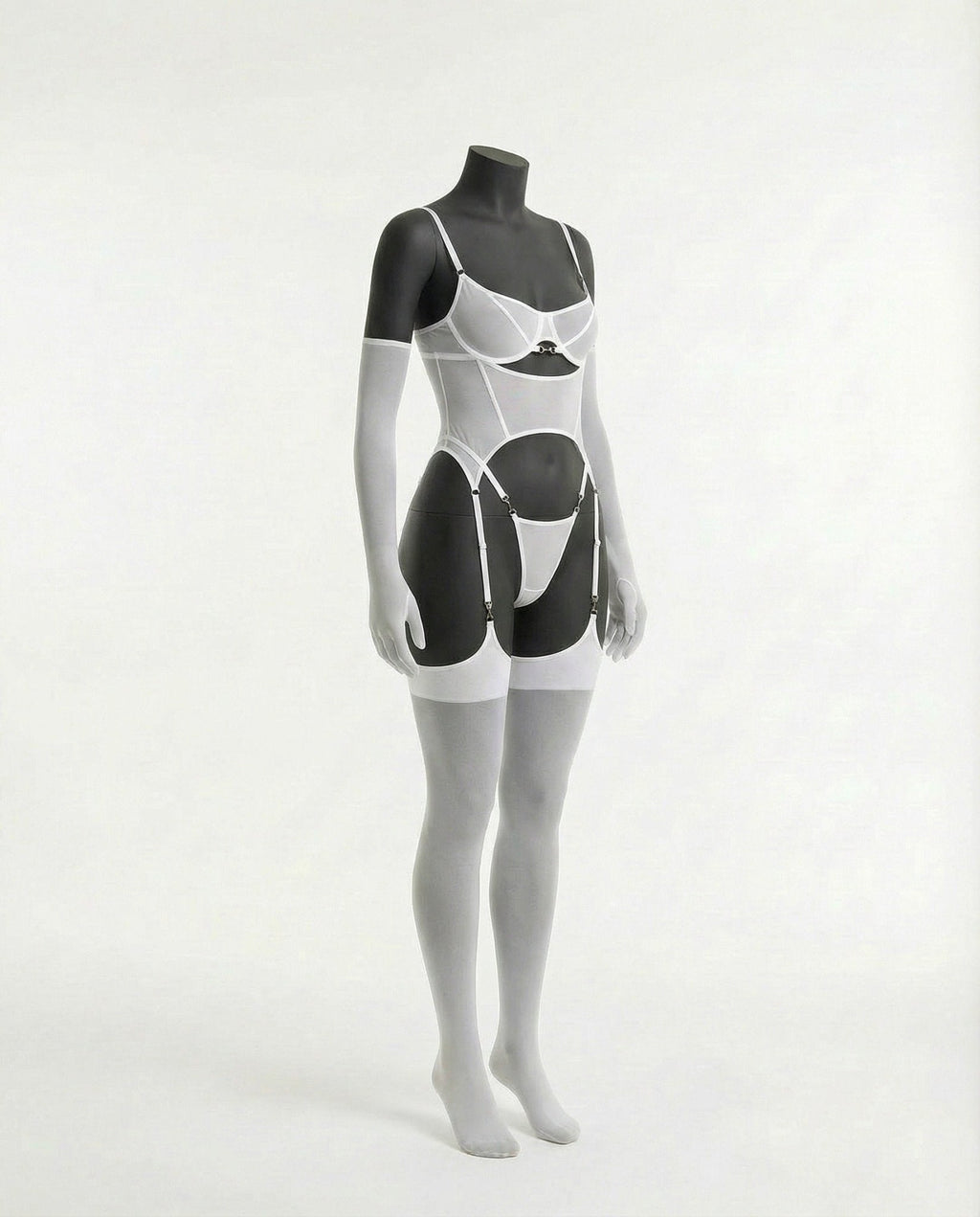 Sheer Mesh Lingerie Set With Opera Gloves - AR UNIVERSALghntshBodysuit