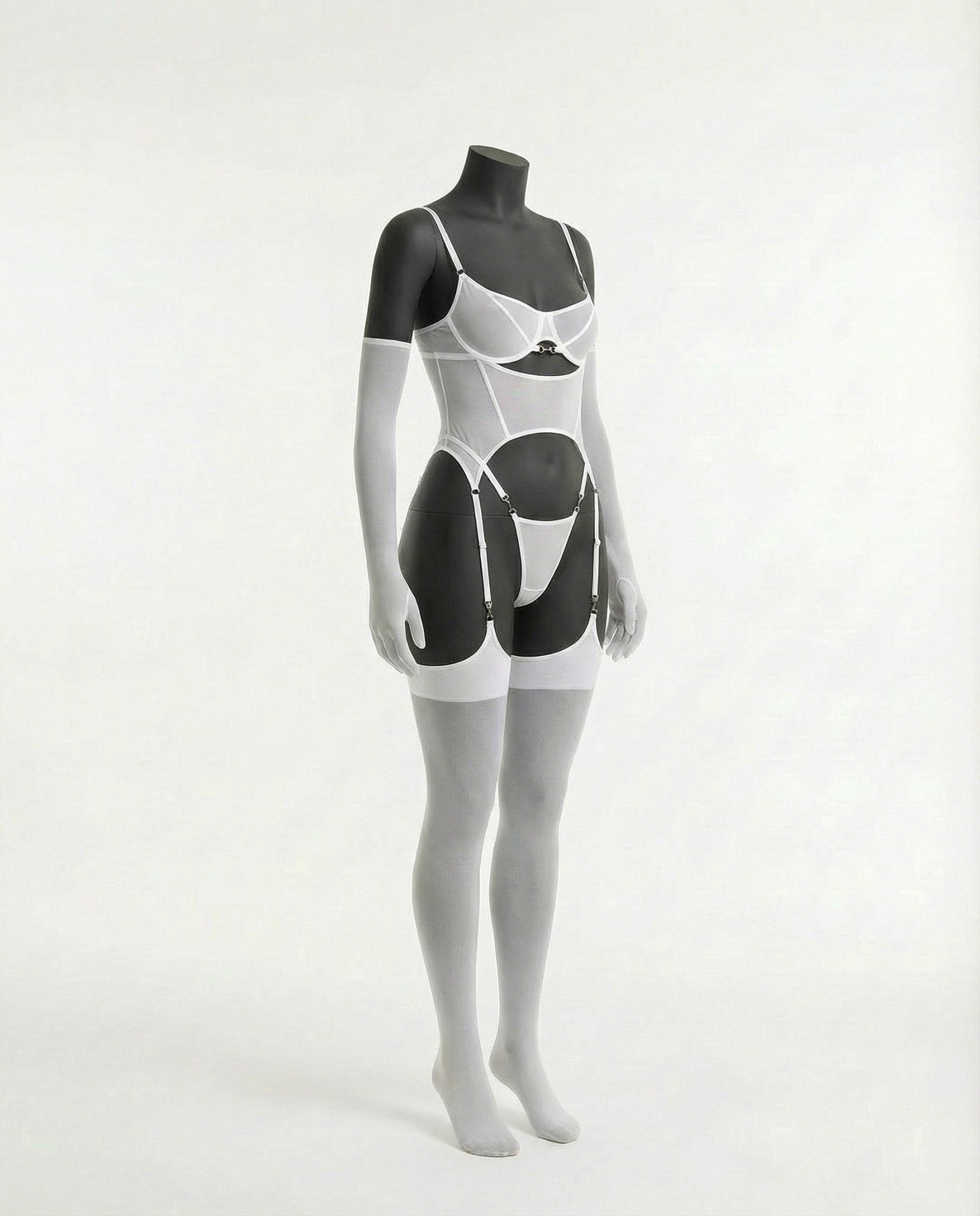 Sheer Mesh Lingerie Set With Opera Gloves - AR UNIVERSALghntshBodysuit