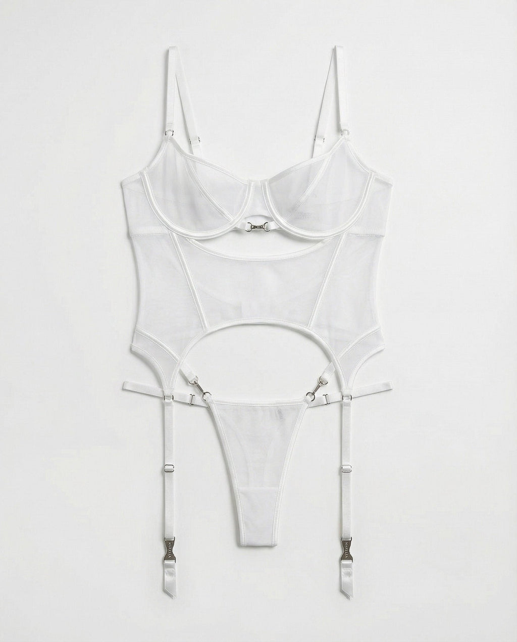 Sheer Mesh Lingerie Set With Opera Gloves - AR UNIVERSALghntshBodysuit