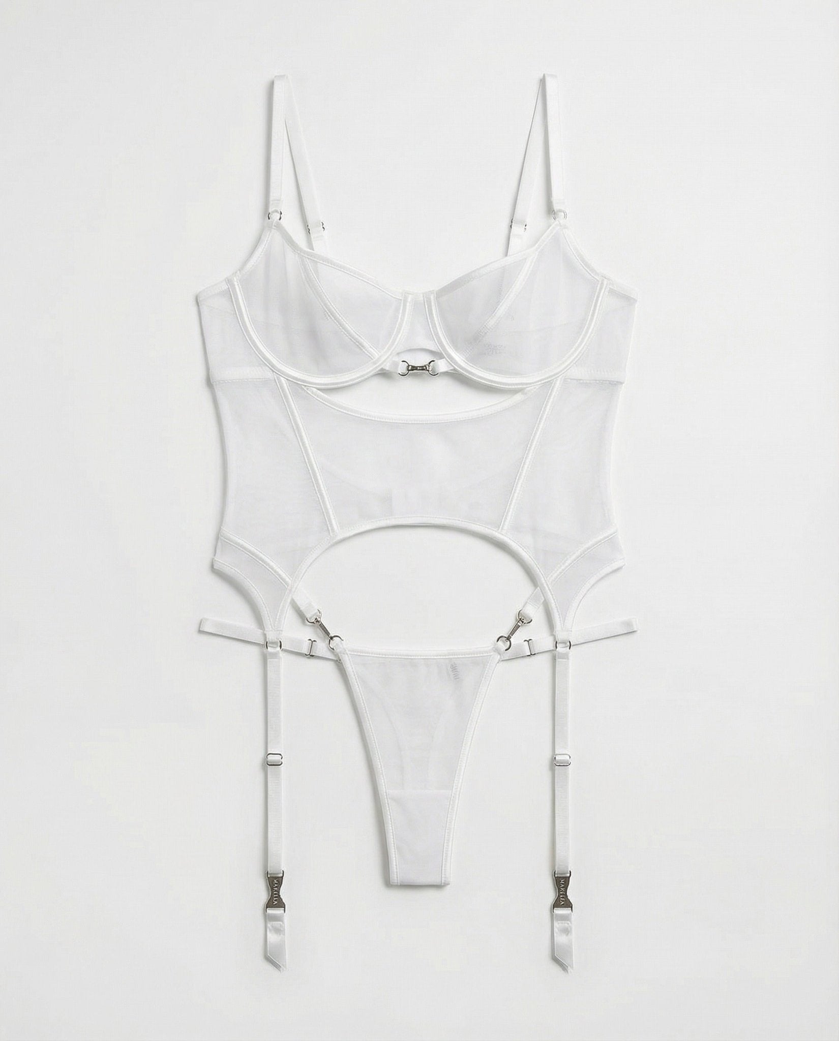 Sheer Mesh Lingerie Set With Opera Gloves - AR UNIVERSALghntshBodysuit