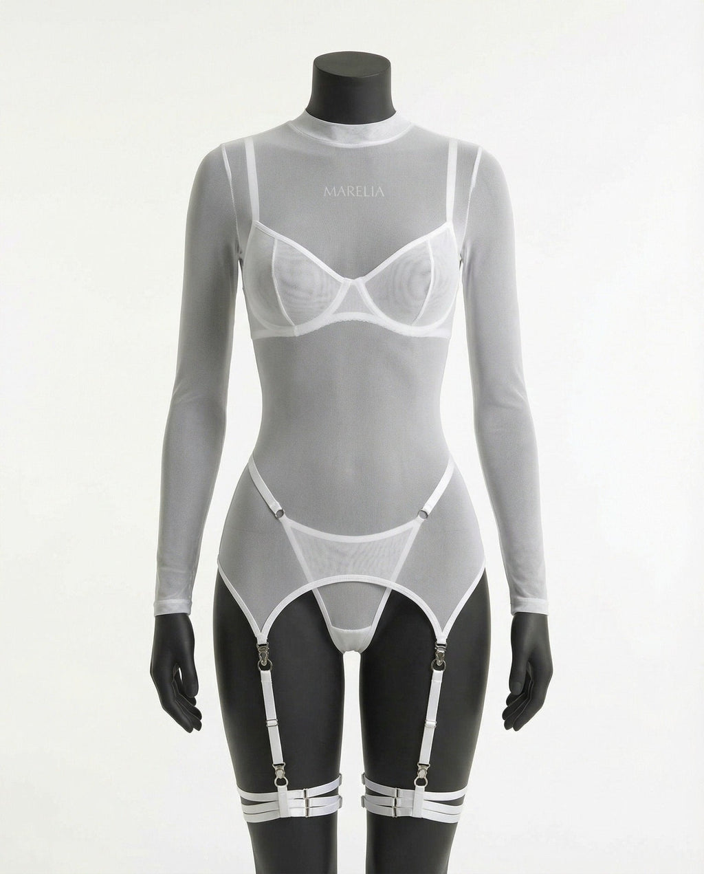 Sheer Mesh Long Sleeve Set With Bra And Panty - AR UNIVERSALAR UNIVERSALLingerie Set