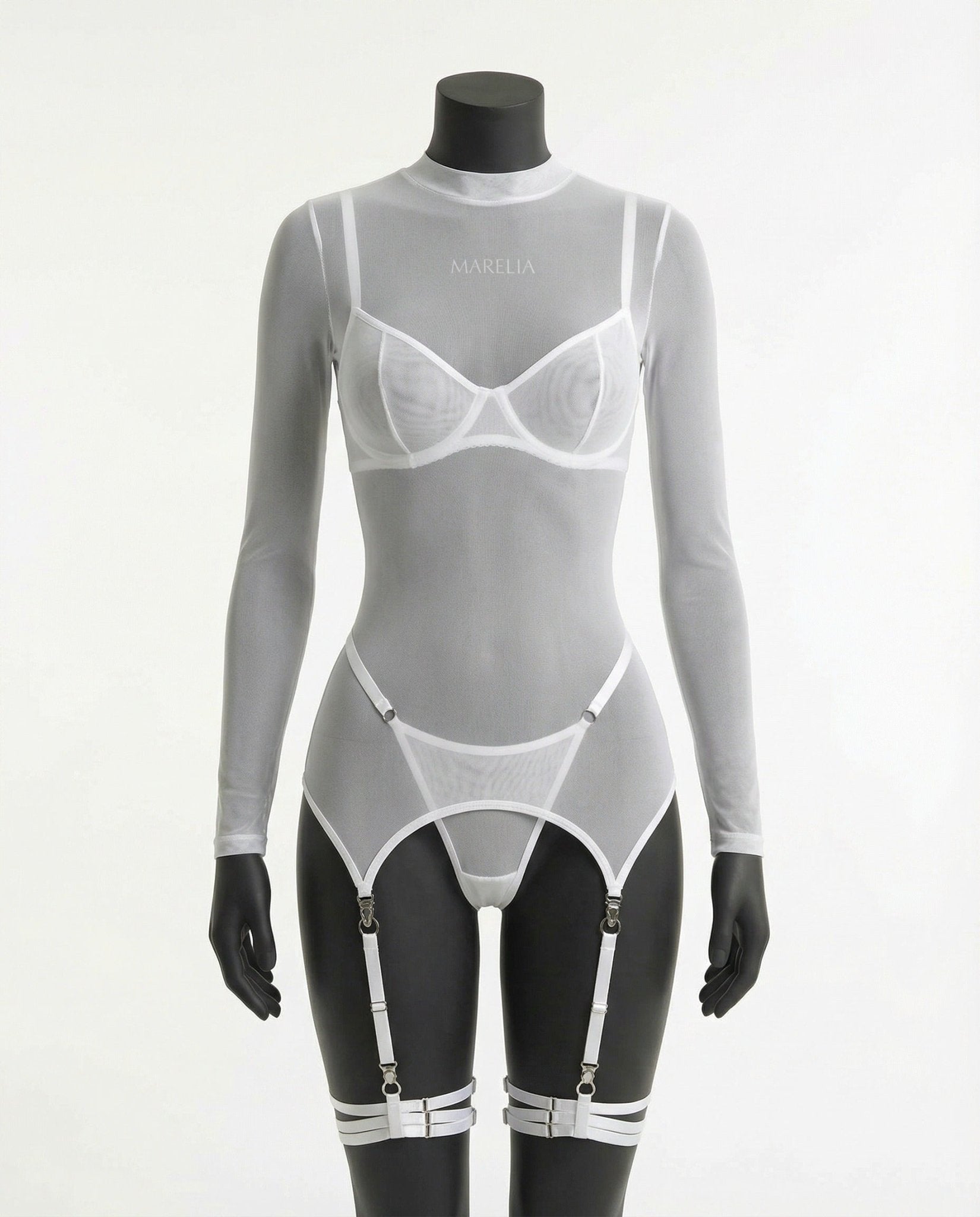 Sheer Mesh Long Sleeve Set With Bra And Panty - AR UNIVERSALAR UNIVERSALLingerie Set